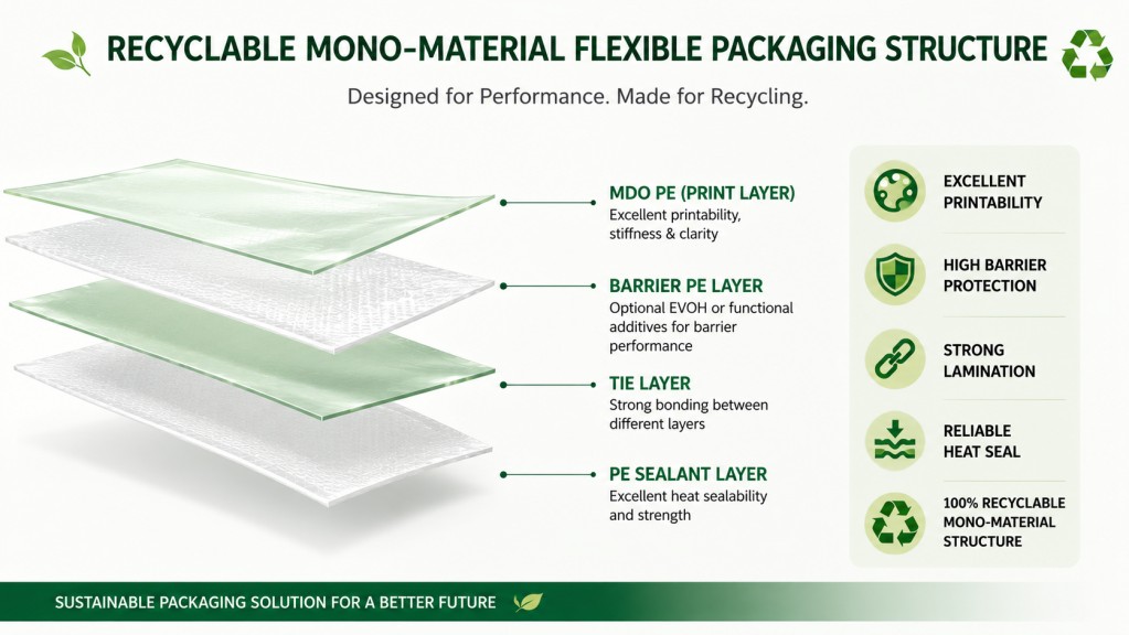 Recyclable Mono Material Flexible Packaging Structure With Thin Film Layers