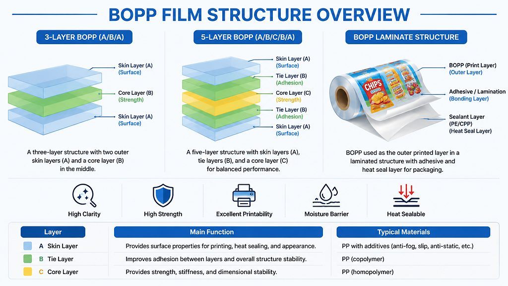 BOPP Film Structure Overview With Three Layer Five Layer And Laminate Examples