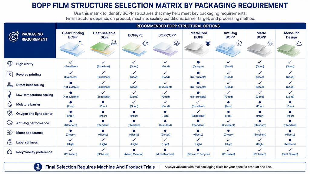 BOPP Film Structure Selection Matrix For Packaging Requirements