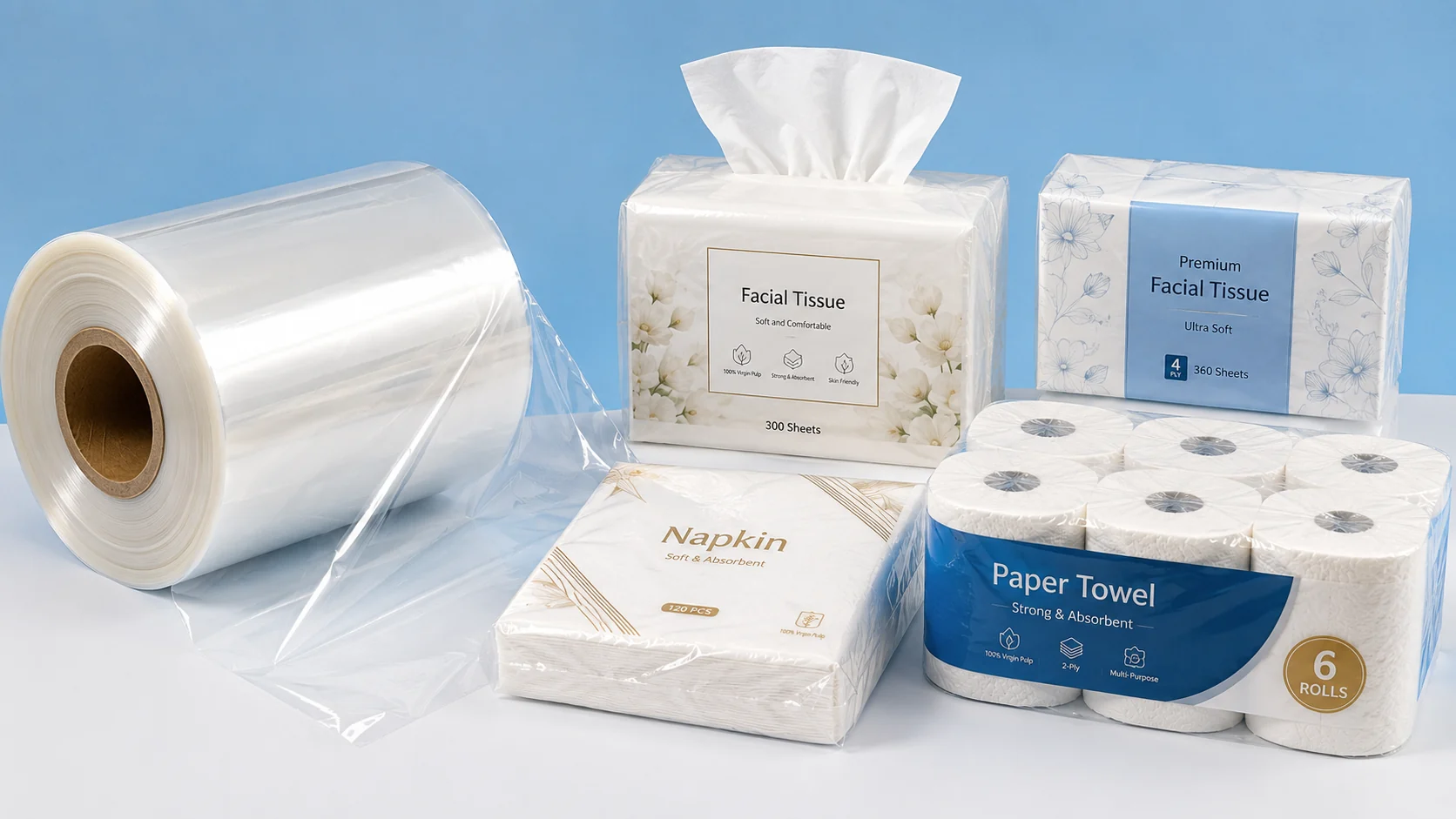 CPP Film For Tissue Packaging Clear Roll And Soft Pack Tissue Products