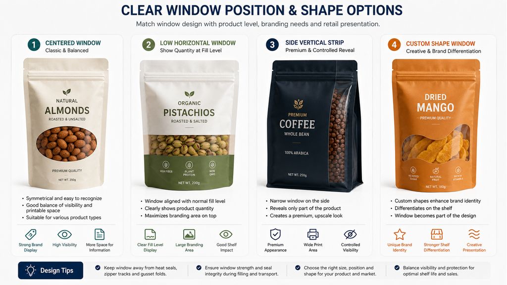 Clear Window Pouch Position And Shape Design Options