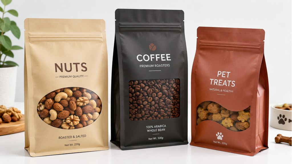 Clear Window Stand Up Pouches For Nuts Coffee And Pet Treats