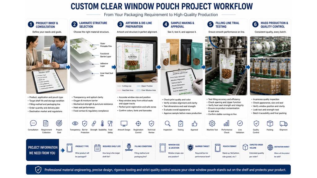Custom Clear Window Pouch Manufacturing Workflow