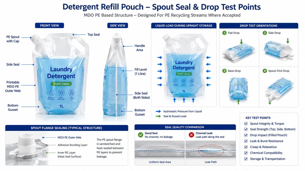 Detergent Refill Pouch Spout Seal And Drop Test Points