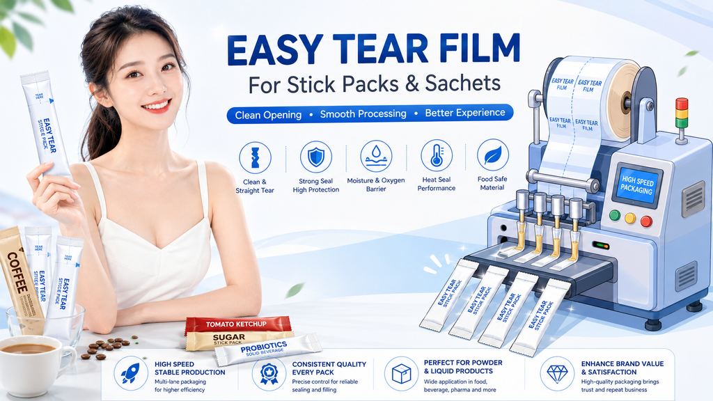Easy Tear Film Marketing Banner For Stick Pack And Sachet Buyers