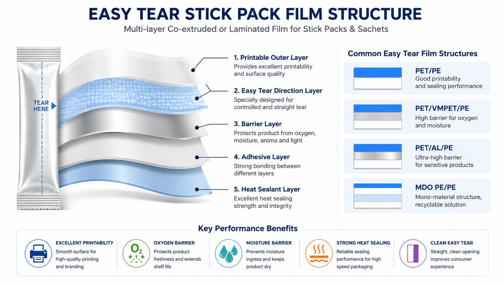 Easy Tear Stick Pack Film Structure Diagram