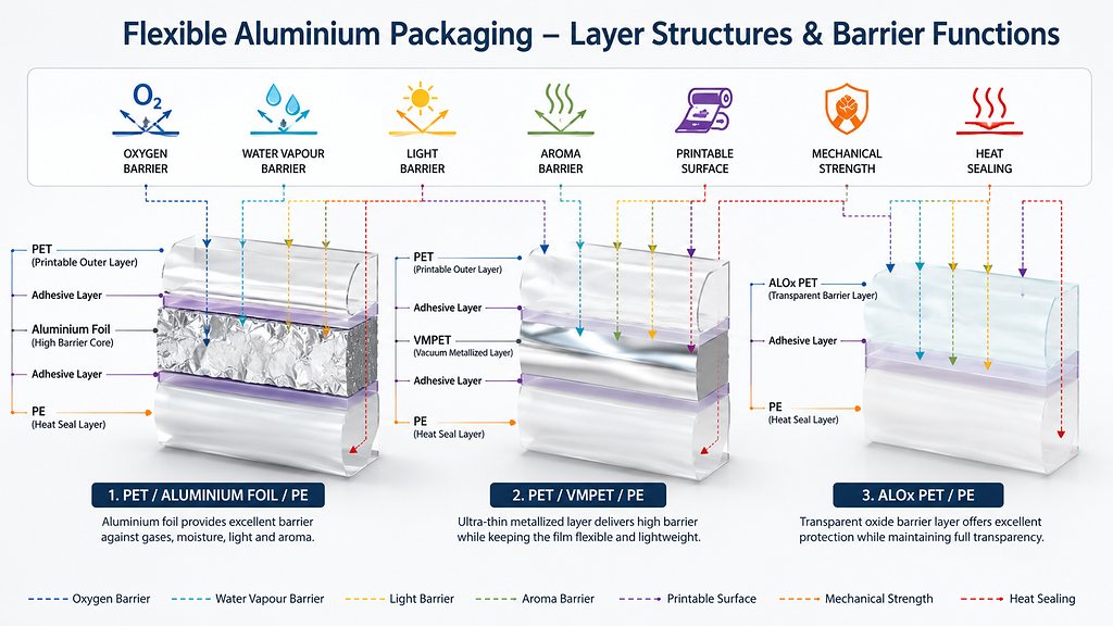 Flexible Aluminium Packaging Laminate Structures And Barrier Functions