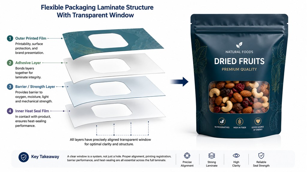 Flexible Packaging Laminate Structure With Transparent Window