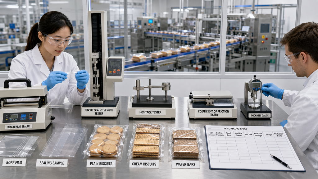 Heat Sealable BOPP Film Testing For Biscuit And Bakery Flow Wrap Lines