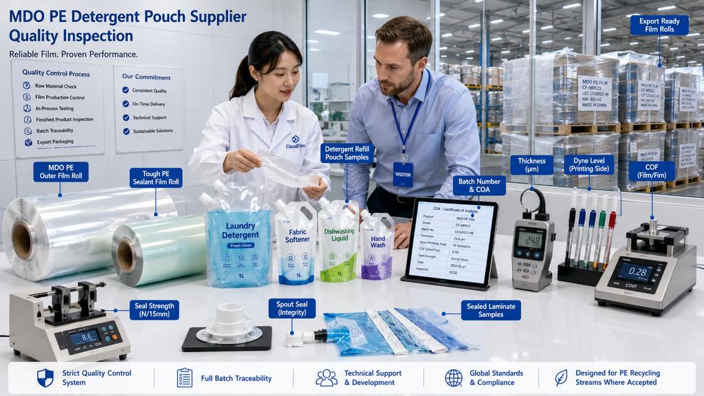 MDO PE Detergent Pouch Supplier Quality Inspection