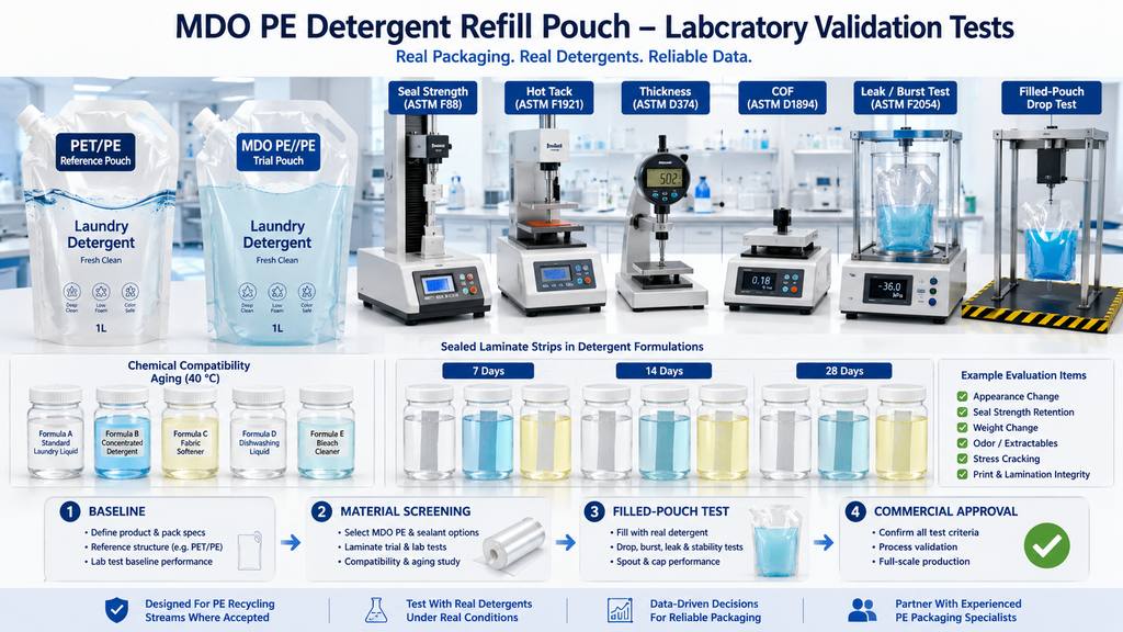 MDO PE Detergent Refill Pouch Laboratory Validation Tests