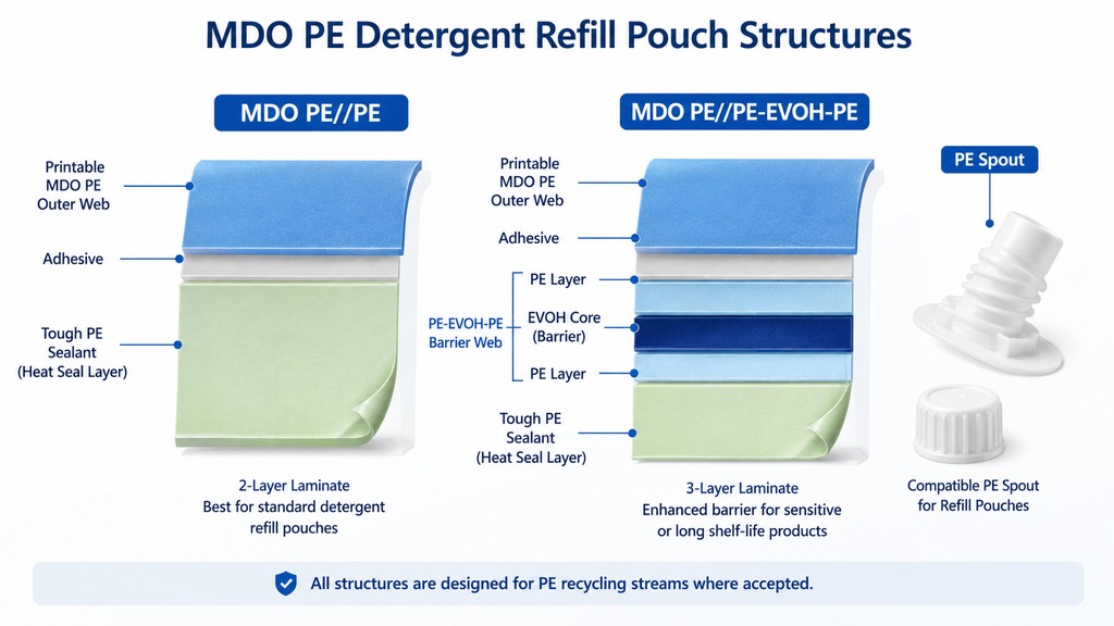 MDO PE PE And MDO PE EVOH PE Detergent Pouch Structure Comparison
