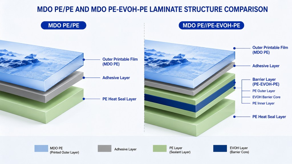 MDO PE PE And MDO PE EVOH PE Laminate Structure Comparison