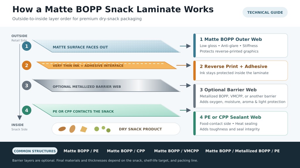 Matte BOPP Snack Packaging Laminate Structure Diagram