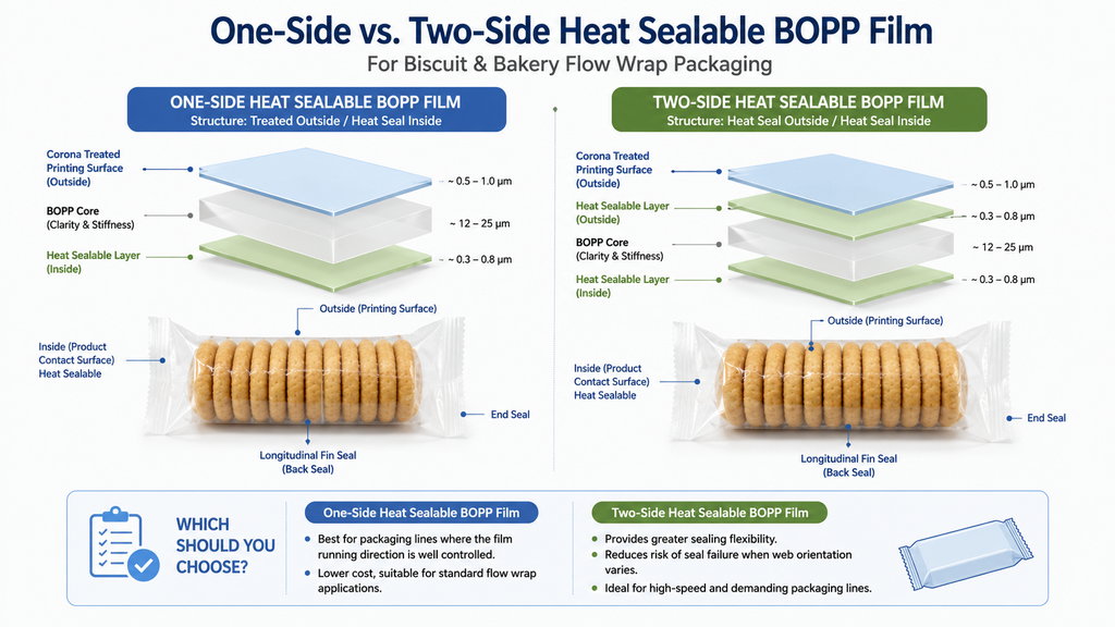 One Side And Two Side Heat Sealable BOPP Film For Bakery Flow Wrap