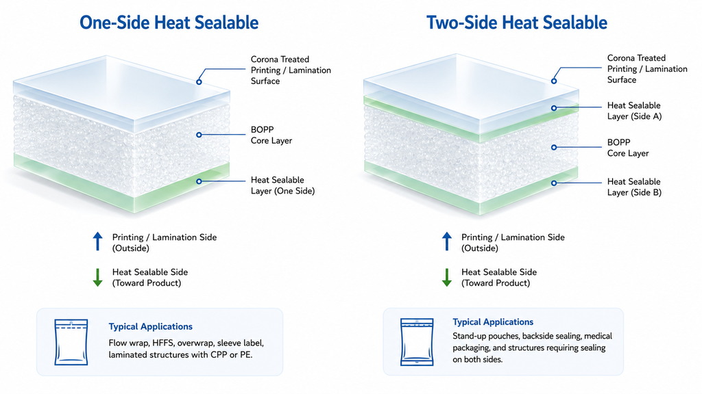 One Side Vs Two Side Heat Sealable BOPP Film Structure