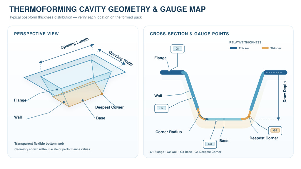 Thermoforming Bottom Web Cavity Geometry And Corner Thickness Map