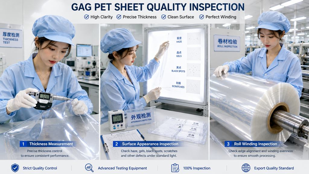 GAG PET Sheet Quality Inspection For Thickness Surface Clarity And Roll Winding