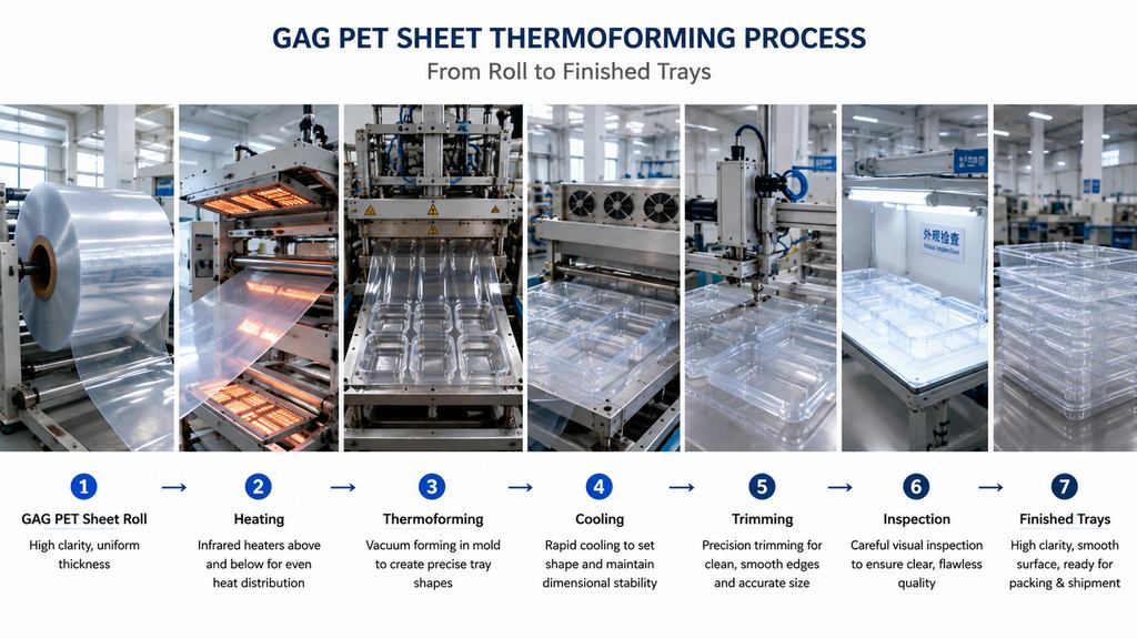 GAG PET Sheet Thermoforming Process From Roll To Finished Trays