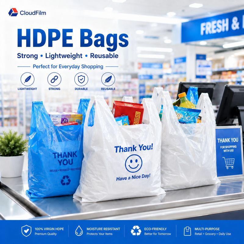 HDPE Shopping Bags For Supermarket Grocery And Retail Packaging