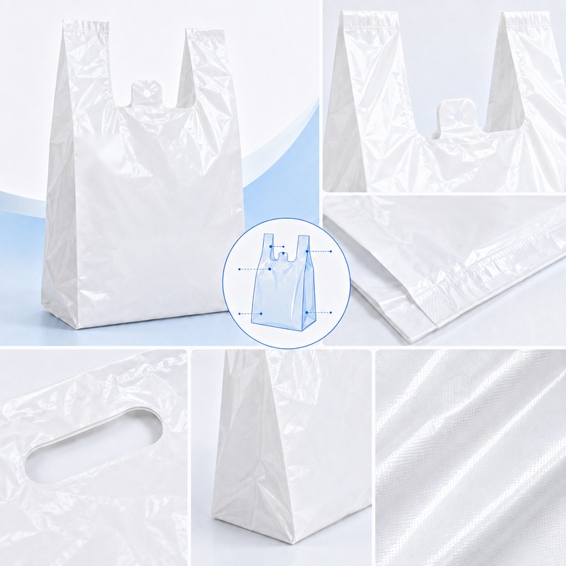 HDPE T Shirt Bag Material Handle Gusset And Seal Detail