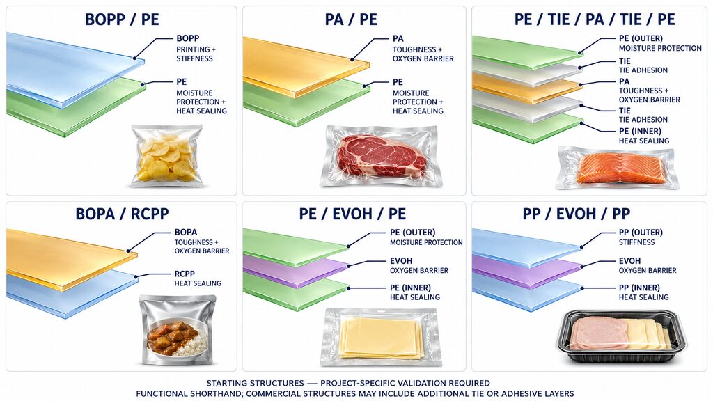 Multilayer Packaging Film Structures With PP PA PE And EVOH