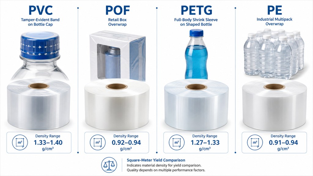 PVC POF PETG And PE Shrink Film Density Comparison