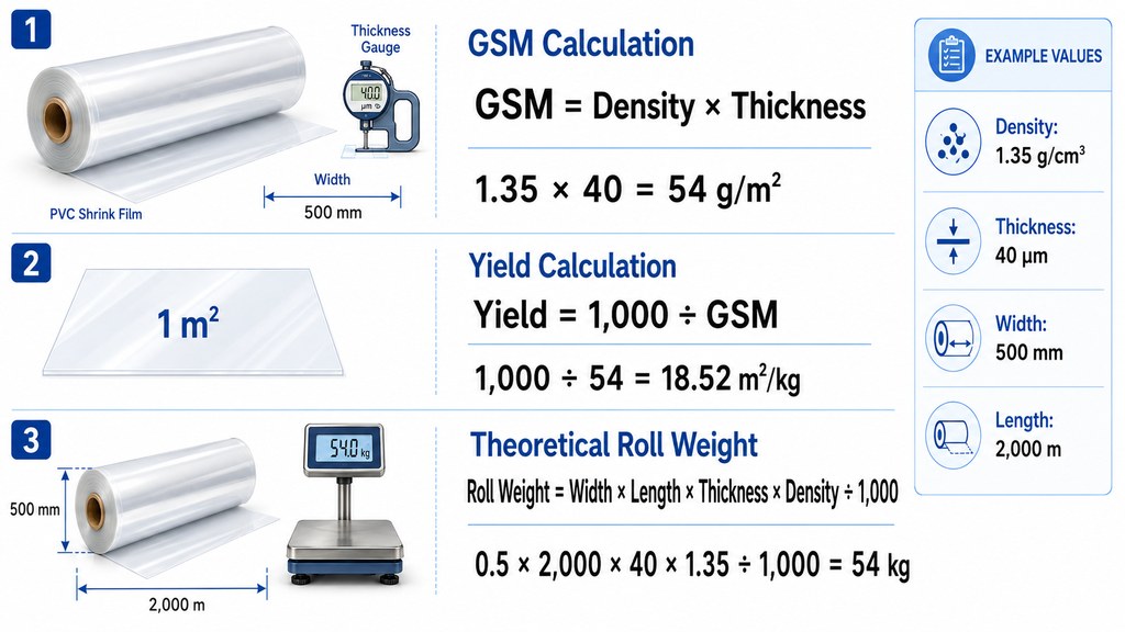 PVC Shrink Film GSM Yield And Roll Weight Calculation