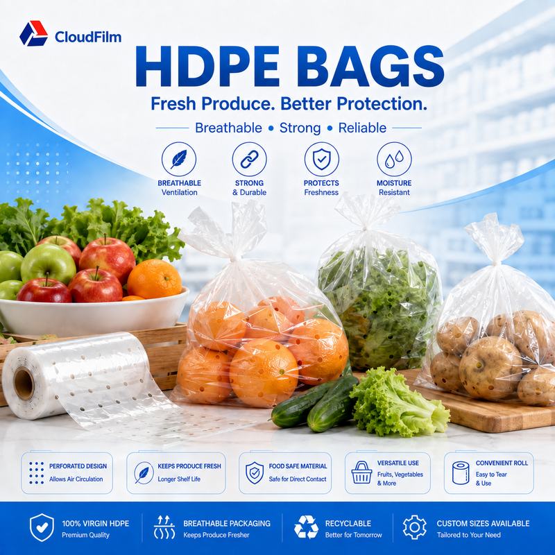 Perforated HDPE Produce Bags For Fresh Fruit And Vegetable Packaging