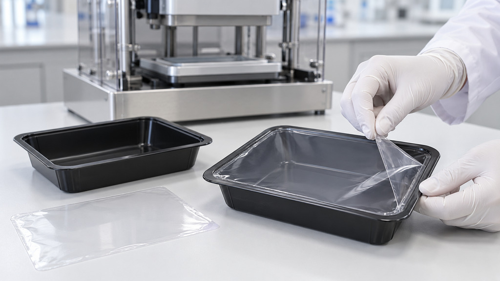 PET Lidding Film Peel Inspection On A Black Packaging Tray