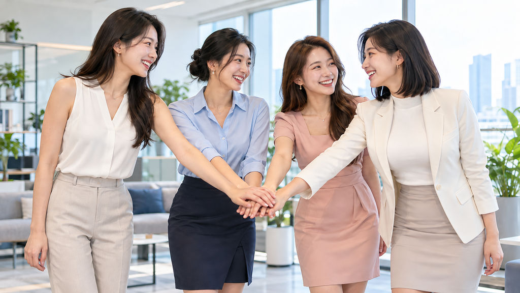 Smiling Women Demonstrating Teamwork And Company Culture