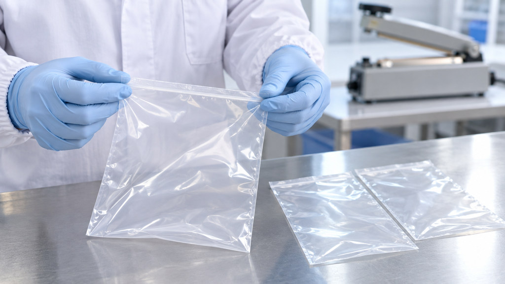 Technician Inspecting Heat Seals On LDPE Film Bags